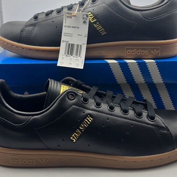 ADIDAS STAN SMITH Core Black Gum LEATHER casual ID1341 Shoes Men 10.5 NWB - Picture 3 of 11